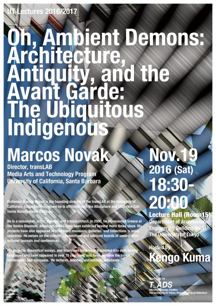 Lecture Poster Marcos Novak T-ADS November 2016